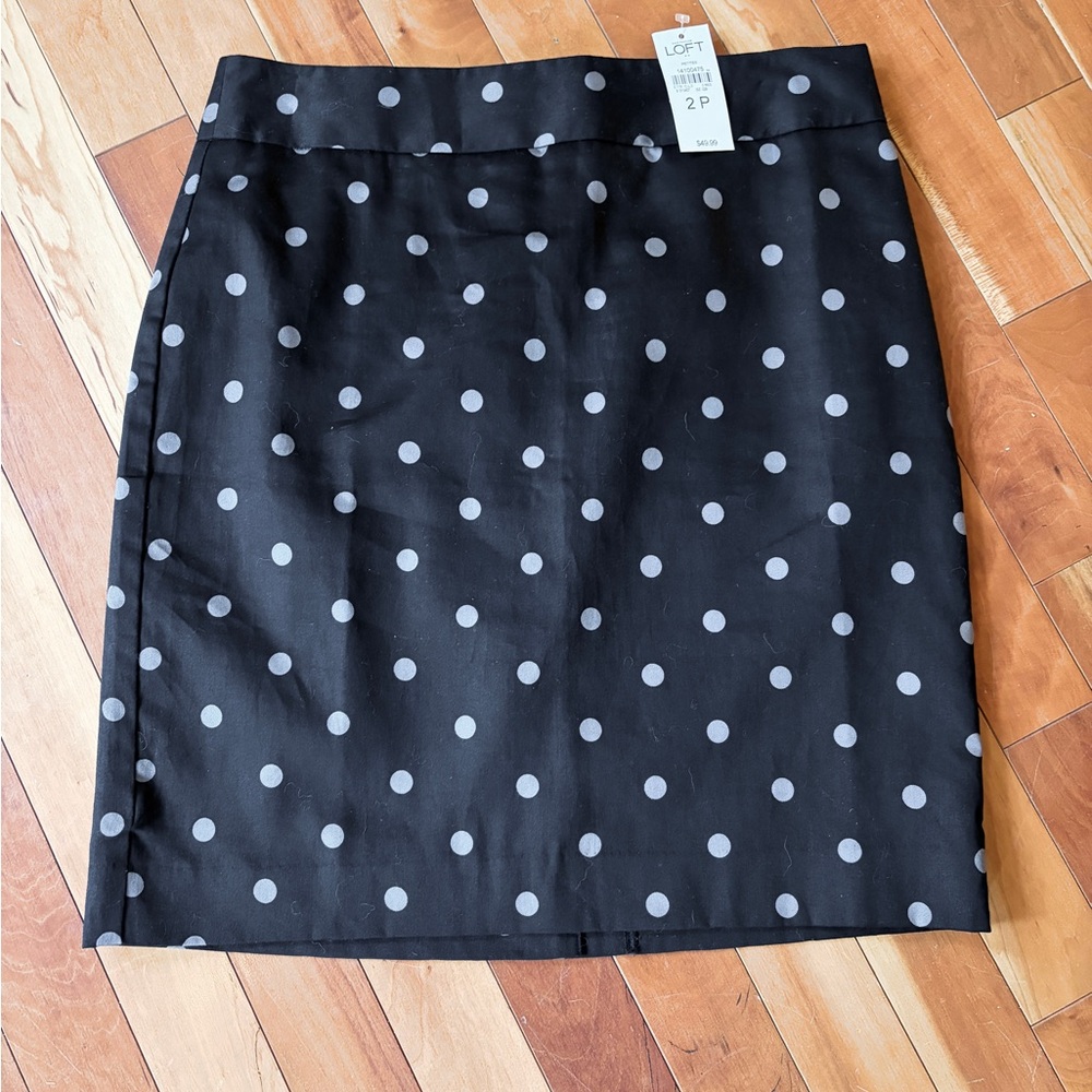 NWT LOFT Black and Gray Polka Dot Pencil Skirt 2P